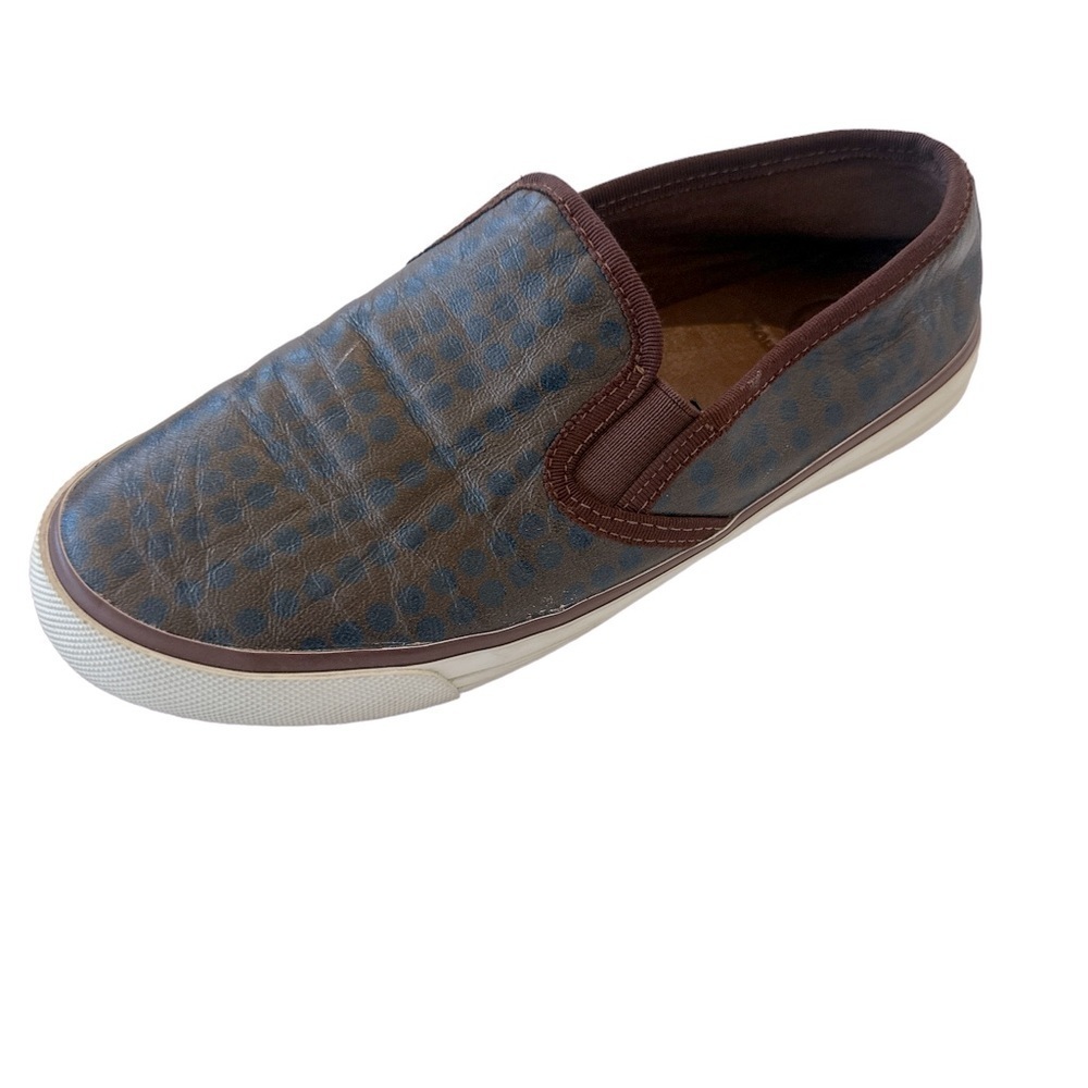 Tory Burch Leather Brown & Navy Plaod Slip-On Sneakers